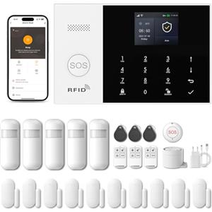 PGST Allarme Casa WiFi Senza Fili, Antifurto Casa Wireless con APP Tuya, Supporta SIM 4G, KIT Allarme con Sirena Esterna, Sistema di Sicurezza già Configurato