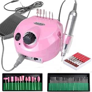 MalTec Fresa per unghie professionale, 65 W, set di lime elettriche, 35000 giri/min, con pedale e 6 punte, pedicure, manicure, unghie finte, cura delle unghie, set di frese