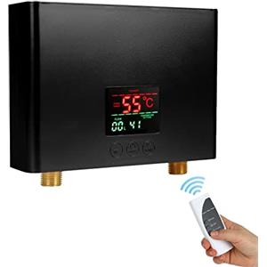 AYYDS Piccolo scaldabagno elettrico senza serbatoio, 3 KW 220 V, scaldacqua istantaneo, adatto per la cucina, da appendere a parete, da 30 a 55 °C, display digitale, pronto per il collegamento (colore nero)