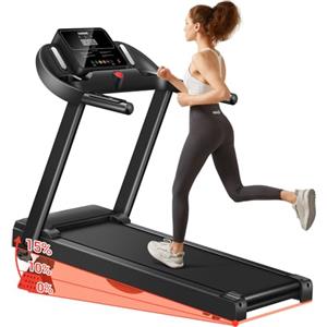 UMAY Tapis Roulant con inclinazione 15%, Tapis roulant Elettrico Salvaspazio 14KM/H, Tapirulan Pieghevole con Cardiofrequenzimetro, 3.0HP Motor e 12 Programmi di Allenamento, Carico Massimo 136KG