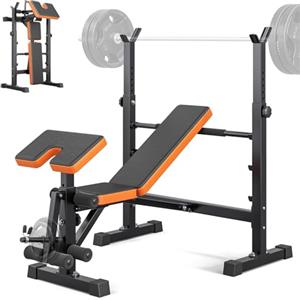 YOLEO Multifunzione Palestra Casa con Rack Palestra, Panca Piana Bilanciere, Panca Addominali con leg extension leg curl - arm curl - porta (nero)