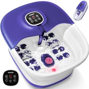 KNQZE Pediluvio con massaggio e funzione di riscaldamento, massaggiatore per piedi pieghevole, telecomando, funzione di calore, riflessi, timer, pediluvio con 16 rulli shiatsu, viola