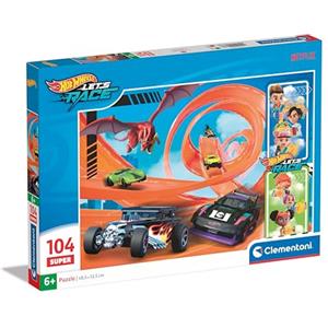 Clementoni- Hot Wheels Supercolor Wheels-104 Pezzi Bambini 6 Anni, Puzzle Cartoni Animati, Made in Italy, Multicolore, 25776