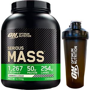 Optimum Nutrition Serious Mass Proteine Whey in Polvere per la Massa Muscolare con Creatina Glutammina e Vitamine Biscotti e Panna 2,73kg 8 Porzioni + Shaker