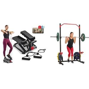 Sunny Health & Fitness Sunny Health and Fitness Total Body Smart 2-in-1 Stepper Machine, Total Body Workout, Adjustable + Power Zone Squat Stand Rack Power Cage - SF-XF9931