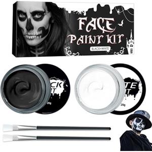 HASAIKA® Trucchi Bianco e Nero per Viso Halloween, Trucco per Il Viso di Halloween, kit di vernici per il corpo e il viso bianco e nero, vernici per il corpo per feste a tema cosplay, teatro artistico