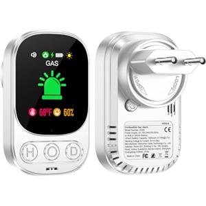 Gedsffati Rilevatore di Gas Combustibile con Spina per Casa, Allarme di Gas, Rilevatore di Fughe di Gas per Gas Naturale GPL Metano Propano Butano, con Batteria Ricaricabile, Bianco, HD05-B