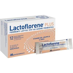 Montefarmaco Lactoflorene Plus - Integratore Alimentare in 12 Bustine Orosolubili con Fermenti Lattici, Vitamine del Gruppo B e Zinco per l'Equilibrio della Flora Intestinale
