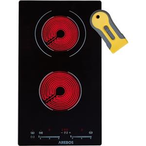Arebos Piano cottura vetroceramica elettrica | doppia piastra di cottura in vetroceramica | 2 Fuochi | Touch Control | Led Display | 3000 W