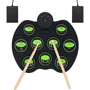 summina Batteria Elettronica - Batteria Digitale Sensibile Al Tocco Per Esercitarsi Con La Mano Alzata, 9 Pad Per Batteria, 2 Pedali, Per Principianti, Ragazzi E Ragazze (Senza Altoparlanti)