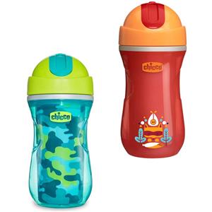 Chicco Tazza Sport Neutra 18M - Tazza Isolante con Cannuccia in Silicone e Beccuccio Resistente