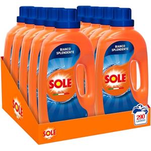 Sole Detersivo Lavatrice Bianco Splendente 290 Lavaggi, 5 confezioni bi-pacco per 290 lavaggi, Formula igienizzante, Detersivo Lavatrice Liquido Bianco Splendente, Capi bianchi Protetti e Brillanti