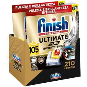 Finish Ultimate PLUS Infinity Shine Pastiglie Lavastoviglie al Limone, 210 Capsule con Scudo Protettivo contro lo Sporco e i Residui Incrostati