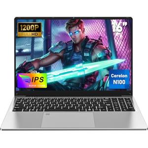 NAIKLULU 16 Pollici PC Portatile Processor N100 (1,0 a 3,4 GHz), RAM 16 GB SSD 512GB Laptop Notebook Computer Portatile 2025, 1920x1200P/Tastiera Completa Retroilluminata/6000 MAh/Touchpad