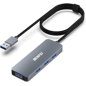BENFEI Hub USB 3.0 a 4 porte con cavo 90cm, Hub USB 3.0 ultrasottile [Guscio in alluminio e cavo in nylon], compatibile per Mac Air/Pro/Mini iMac Surface Pro XPS PC unità flash