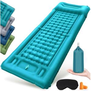 NatuVort Materassino Campeggio Materassino Autogonfiante,Materassino Gonfiabile con Pompa a Pedale Materasso Gonfiabile Singolo con Cuscino per Campeggio, Escursionismo, Spiaggia, Picnic, Tenda，Blu Pavone