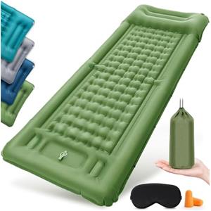 NatuVort Materassino Campeggio Materassino Autogonfiante,Materassino Gonfiabile con Pompa a Pedale Materasso Gonfiabile Singolo con Cuscino per Campeggio, Escursionismo, Spiaggia, Picnic, Tenda，Oliva