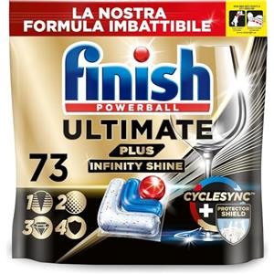 Finish Ultimate PLUS Infinity Shine Pastiglie Lavastoviglie, 73 Capsule Lavastoviglie, Pastiglie per Lavastoviglie con Scudo Protettivo contro lo Sporco e i Residui Incrostati