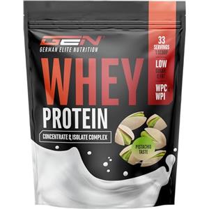GEN GERMAN ELITE NUTRITION Proteine whey in polvere - 1000 g (Pistacchio) - Con contenuto isolato - fino a 22 g di proteine per porzione - Proteine solubili istantanee in polvere con BCAA ed EAA