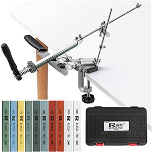 MOVIRON RUIXIN PRO RX-009 - Affilacoltelli professionale con 10 pietre per affilare, rotazione a 360°, design a rotazione in acciaio inox ad angolo fisso, kit per affilare coltelli da cucina e sistema