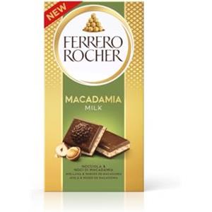 Ferrero Rocher, Tavoletta di Cioccolato al Latte con Nocciole e Noci Macadamia, un Ripieno Cremoso con Granella Croccante, 90 gr