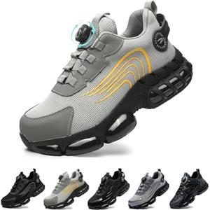 Gugifcto Scarpe Antinfortunistiche Uomo Donna Moda Sneakers Antiscivolo Leggere Traspiranti Rilascio Comode Rapido Scarpe Sicurezza con Punta in Acciaio Black 46 EU