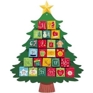 SZLIFE Calendario Dell'avvento, Albero di Natale 49x 61,5 Cm, Decorazione Natalizia Fai da Te 24 Giorni per Riempite Caramelle O Cioccolatini, Appendono Facilmente a Pareti, Porte