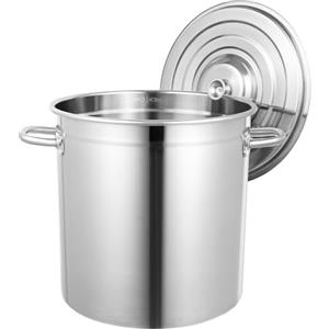 KigerNee Grande pentola in acciaio inox da 35 litri per uso professionale con coperchio - Spessore della parete di 1,2 mm per gastronomia/casa, lavabile in lavastoviglie e antiruggine (Ø37,5cm) - Incl