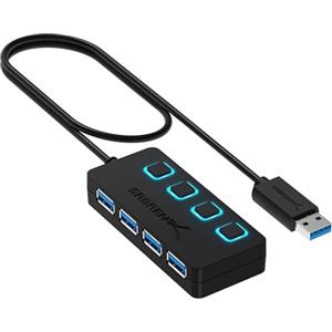 SABRENT Hub USB 3.2 Gen 1, Ciabatta multipresa USB, Sdoppiatore USB, 4 Porte con Singoli Interruttori ON/OFF e Spie LED, per PS4/PS5, PC da gioco, laptop, chiavetta USB, stampante, MacBook (HB-UM43)