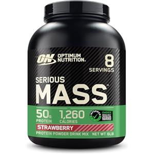 Optimum Nutrition Serious Mass Gainer Proteico in Polvere, Gusto Fragola, 2.73kg, 8 Porzioni