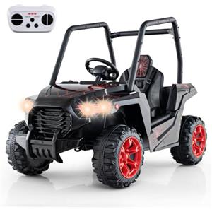 COSTWAY 24V Macchina Elettrica per Bambini, UTV Elettrico con Telecomando Cintura di Sicurezza a 3 Punti, 3 Velocità 2,5-4,5 km/h, Partenza Lenta, Veicolo per Bambini di 3-8 Anni (Nero+rosso)