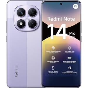 XIAOMI Smartphone Redmi Note 14 Pro 5G, 8+256GB, Viola, Fotocamera AI di grado professionale da 200MP, IP68, ricarica turbo da 45 W con batteria da 5110 mAh, funzioni AI (caricabatterie non incluso),