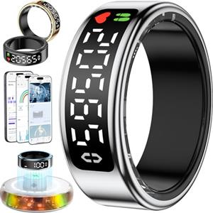 Gwenland 2025 Nuovo Smart Ring , Anello Smart per Uomo, Anello Intelligente uomo con Pantalla, Smartring Health IP68 con iOS e Android, Tracker Fitness/Sonno/Stress/Frequenza Cardiaca/SpO2/HRV (Argento, 9)