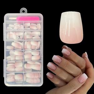 ZAHRVIA Set di Tips per Unghie Finte - Unghie Finte Francesi - 120 pezzi Unghie Artificiali Bianche Rosa Gradienti Corte e Quadrate Ballerina Nail Art Manicure Unghie Finte (Rosa Gradiente Corta)