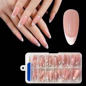 ZAHRVIA ZAHRIVA French Press On Nails Medium Almond, Tips per Unghie Corte a Copertura Totale per Unghie in Gel, Unghie Finte Unghie Acriliche (French Medium Almond, 120 Pezzi)