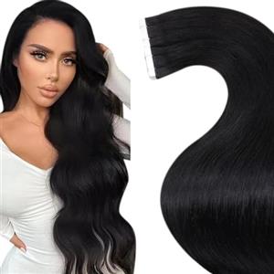 LaaVoo Extension Biadesive Capelli Veri 20pcs 40cm Nero Jet Extension Capelli Veri Biadesivo Lisci Remy Extension Capelli Adesive Invisibile 40g #1