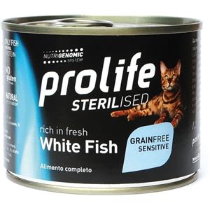 PROLIFE 200 g Prolife Sterilised Grain Free Sensitive Alimento Cibo Umido per Gatti Adulti Sensibili e Sterilizzati con Pesce Bianco Fresco e Patate Senza Cereali