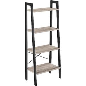 VASAGLE Scaffale a scala a 4 livelli, libreria, per soggiorno, camera da letto, cucina, ufficio, stile industriale, struttura in acciaio, greige e nero LLS44MB