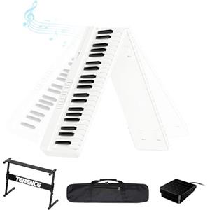 TERENCE Tastiera pieghevole Pianoforte Tastiera per pianoforte a 88 tasti con supporto Z Tastiera portatile semi-ponderata Altoparlante da 10 W Funzione di registrazione integrata Interfaccia MIDI