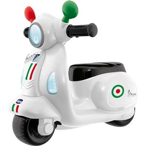 Chicco Vespa per Bambini Primavera Bianca, Moto Giocattolo Cavalcabile con Pannello Elettronico, Luci e Suoni, Ruote di Supporto Rimuovibili, Max 25 Kg,Chicco,Eta 1-3 anni