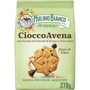 Mulino Bianco Cioccoavena Biscotti Senza Zuccheri Aggiunti con Farina di Fiocchi d'Avena, Cioccolato e Maltitolo, Fonte di Fibre, Biscotti Senza Zucchero, Mulino Armonia, Confezione 270g