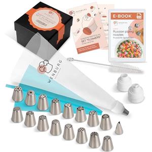 Wenburg Facile da Usare Set Beccucci Sac a Poche | Versatile 43 Pezzi | 16 Beccucci Russi Fiori | 1 Bocchett a Foglia | 2 Adattatore | 20 Sac a Poche Monouso | 1 Sac a Poche Silicone (Blumen II)