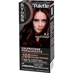 Syoss by Palette Colorazione Permanente 4-2 Castano Mogano, Colorazione capelli permanente con Cheratina, per 100% copertura dei capelli bianchi e fino a 100 giorni di colore intenso