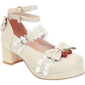 LOIJMK Scarpe per bambini per ragazze Pumps: scarpe da principessa Mary Jane scarpe con tacco Kawaii Lolita scarpe tacchi alti per cosplay party festivo plateau scarpe da sera con fiocco