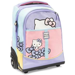Giochi Preziosi - Hello Kitty Zaino Trolley - Zaino Trolley Bambina, Ruote Rinforzate, Manico Telescopico, Tasche Multiple, Design Pastello Ufficiale Sanrio