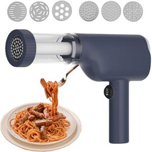 HAMON Macchina per Pasta Elettrica, 1500mAh Macchina per la Pasta Elettrica Portatile con 6 Stampi, 40W Ricaricabile Macchina per la Pasta Fresca per Fare Spaghetti (Blu)