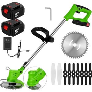 Generico Decespugliatore Elettrico a Batteria con 2 Batterie 48V - 800W | Tagliabordi Leggero e Potente per Giardino | Lama Regolabile, Silenzioso, Facile da Usare