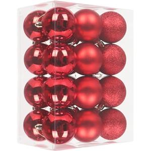 HIGA-JKL Set di Decorazioni per Albero di Natale Rosso, 24 Pezzi, 3 cm, in Plastica, Infrangibili, Palle per Albero di Natale, Ghirlanda Natalizia e Decorazioni per Feste