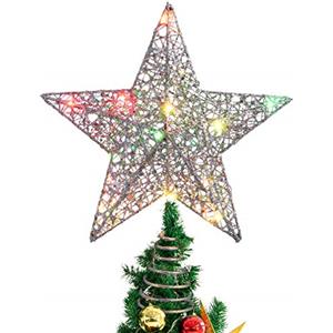 STOBOK - Puntale per Albero di Natale a Forma di Stella Glitterata, 25 x 30 cm, Colore: Argento