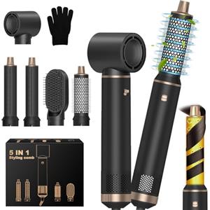 hzuisst Spazzola Asciugacapelli, 5 in1 Air Styler & Spazzola ad Aria Calda, Capelli con 3 Temperature&3 Velocità, Spazzola per Capelli per Asciugare, Volumizzare, Lisciare